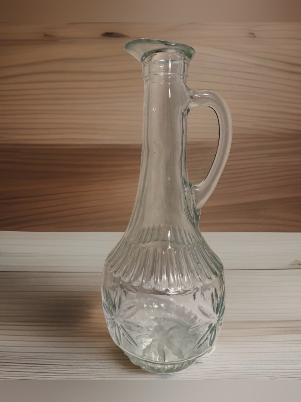 Vintage Starburst Pressed Glass Whiskey Spirit Jug Decanter with Handle 12"